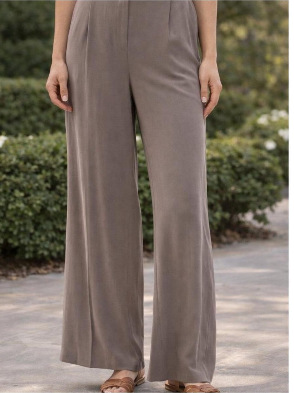Eileen Fisher 100% SILK Wide Leg Trouser Gray Women's Size Large Crepe Pant $278